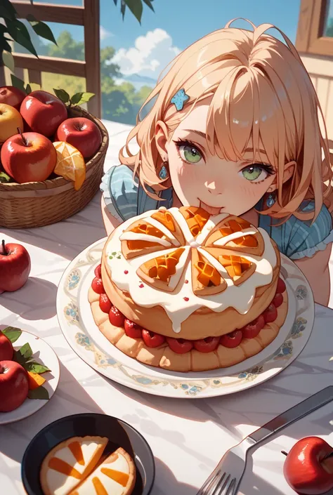 Food mixed with mozuku and apple pie