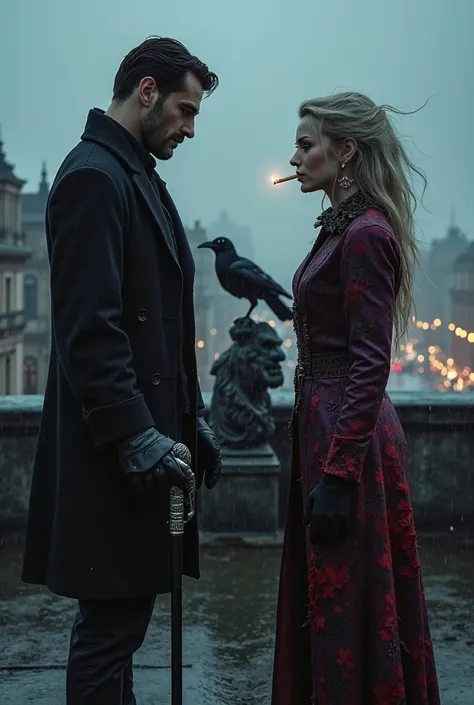 Consider the tabletop RPG Vampire: The Masquerade as the setting. Create a cinematic and realistic night scene on the rooftop of...