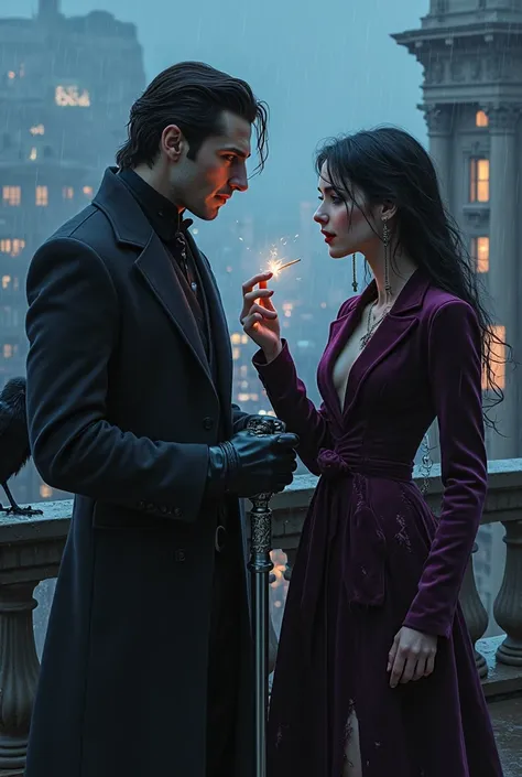 Consider the tabletop RPG Vampire: The Masquerade as the setting. Depict two vampires engaged in a dark, secretive pact beneath ...