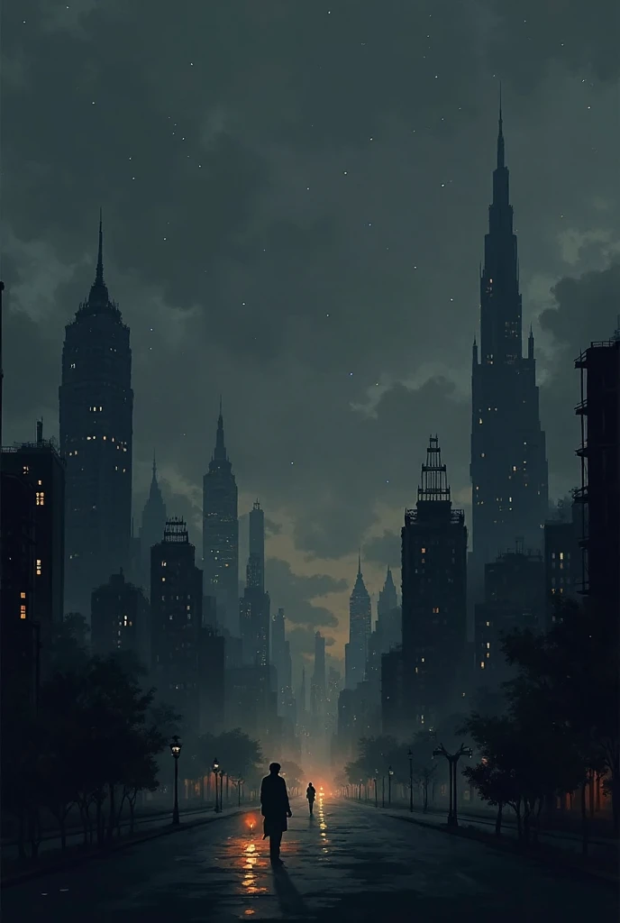 I need a realistic image of a city at height "At the height of the night" shades of gray, dark. I would tell you dark