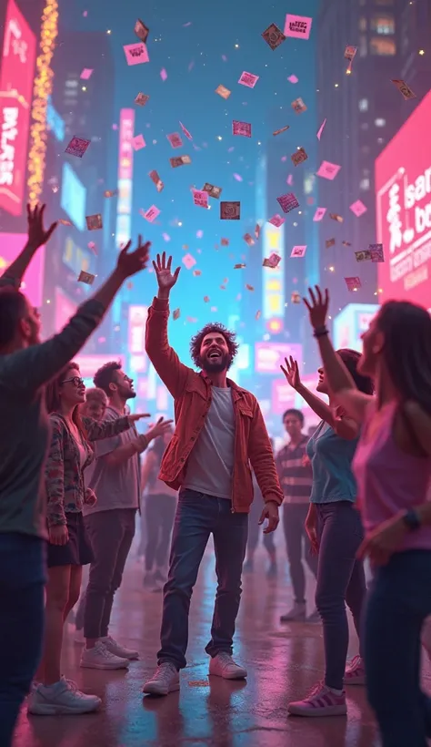 Group of people throwing xrp cryptocurrency and dustbin, Glowing Neon Effect