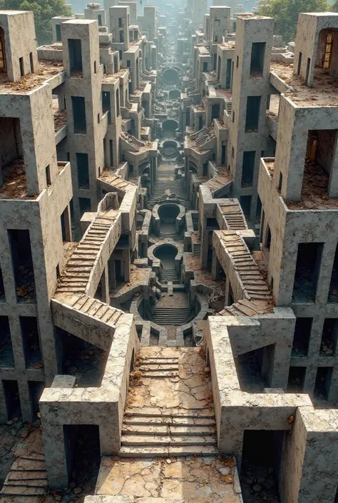 A mind-bending optical illusion artwork that plays tricks on the eyes, featuring impossible geometry, Escher-style staircases, a...