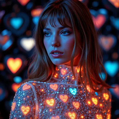 pinkfantasybabes, Close-up of a woman's face, focusing on her right side, wearing an ornate, primarily in blue and orange hues. ...
