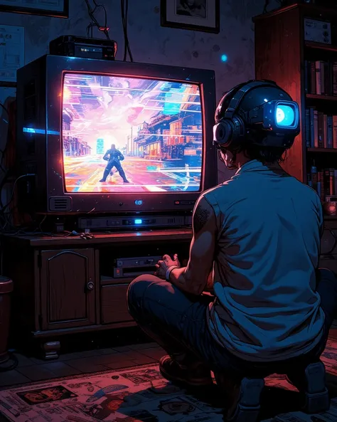 dikrymd. An atmospheric shot of a figure playing Final Fantasy VIII late at night, the image on the bright CRT television interm...