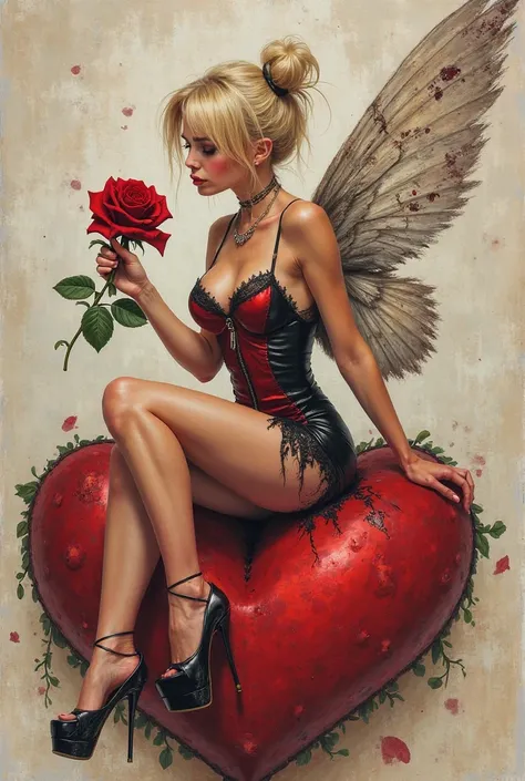 Tinkerbell crying as she is picking a rose like love me love me not posing sexy showing cleavage legs spread open sitting on a ...