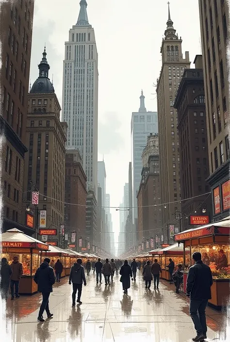 Generate a sketch image of New York's central square 