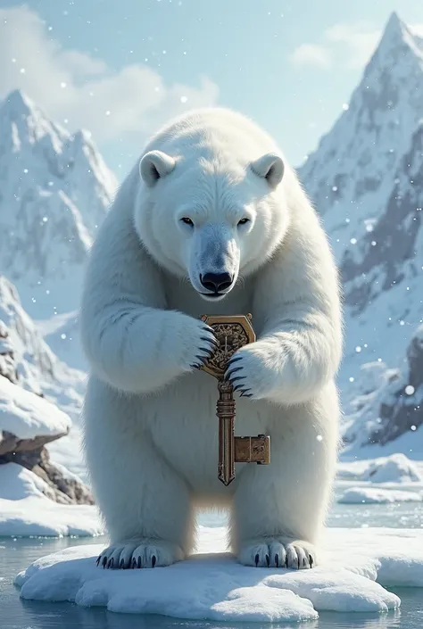 umka polar bear with a key tool in his hands