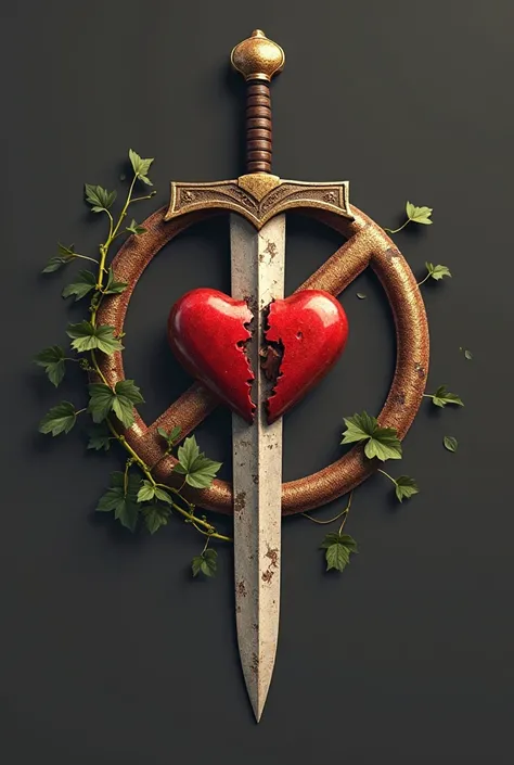 Superimposed over the sword is a brown, golden prohibition symbol, resembling a 'no entry' sign, with a diagonal line crossing ...