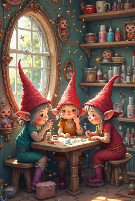 Gnomes do makeup in trendy beauty