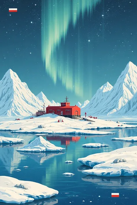 Design me a poster with graphic elements about the Arctic Treaty and the Polish research station