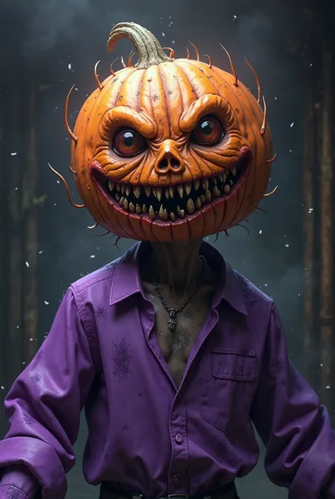 Pumpkin head will scary face and purple shirt anime