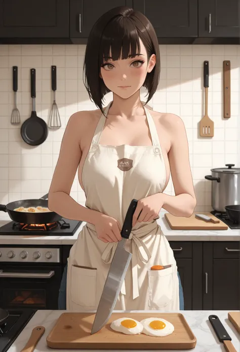 masterpiece, best quality, amazing quality, very aesthetic, newest,
a cute woman wearing an apron, cooking in the kitchen, neat...