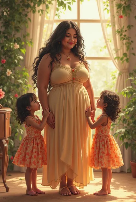 Voluptuous older sister with 2 petite age twins girls.