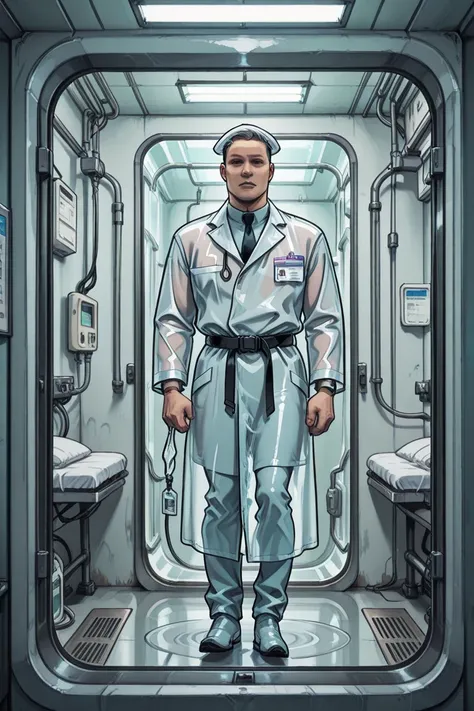 Guy,sealed in plastic,in hospital,secured