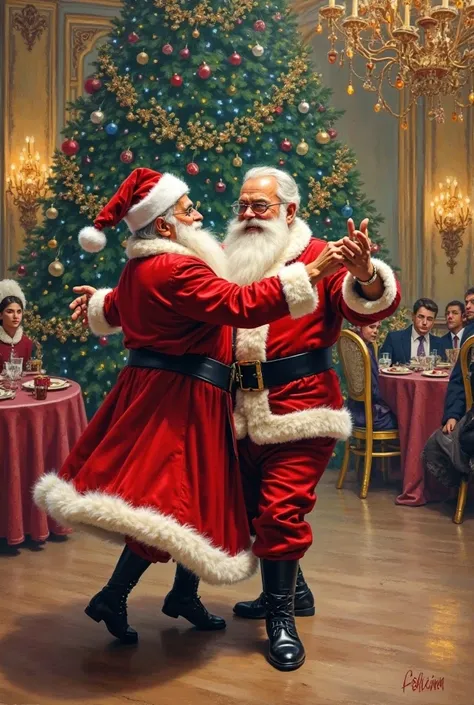 Vittorio Emanuele dancing with Santa Claus