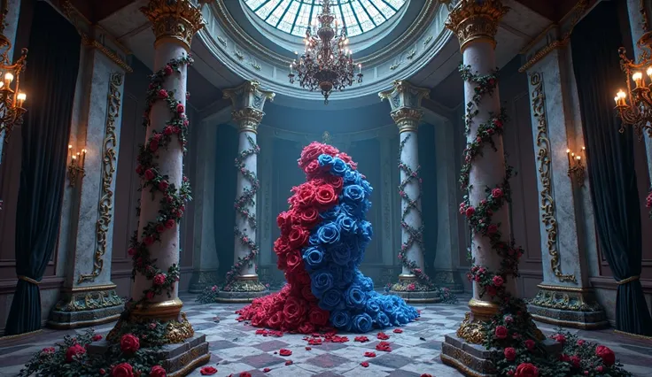 A dramatic backdrop that fuses the luxury of the Baroque style with the Gothic aesthetic of visual kei. It includes ornamental e...