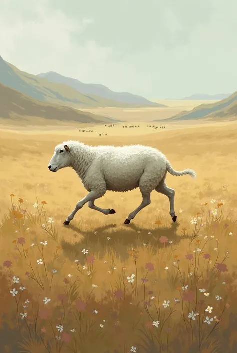 I would like to make an image of a sheep far from their flock running away alone