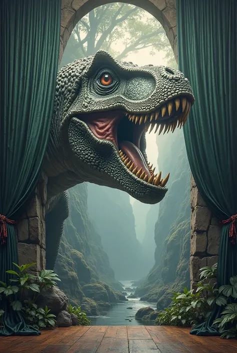 Make a curtain with a dinosaur head with an audio in Italian speaking dinosaur curtain and then say a lot of things in Italian