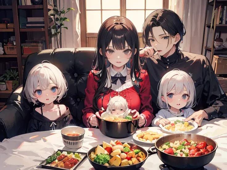 The family was eating,I'm a mother of 1 and a father of 1,THREE KIDS