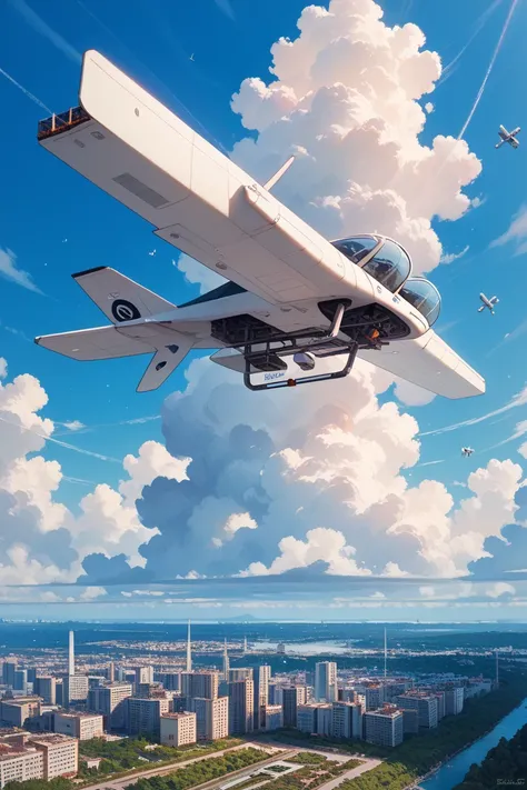 Islands in the sky, thriving cities, drones in the air, top quality, cinematic image quality