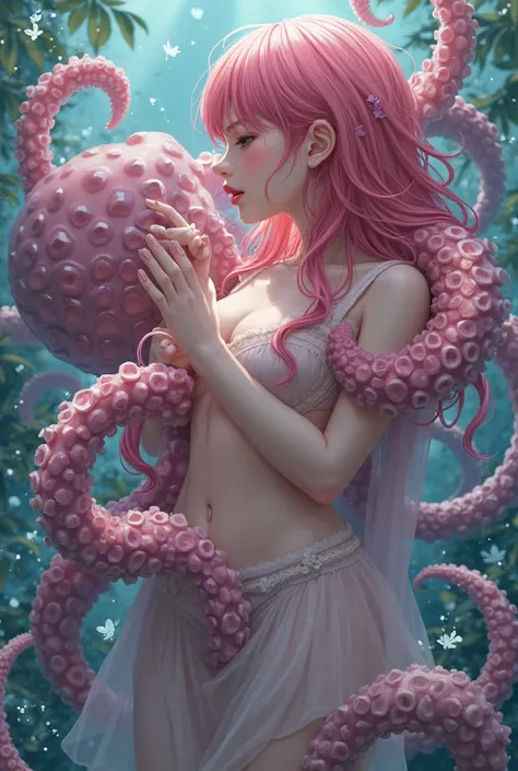 Pink haired anim girl, getting railed by a octopus