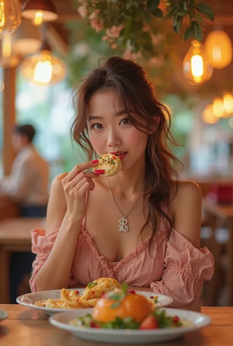Food Hub beautiful girl eat logo