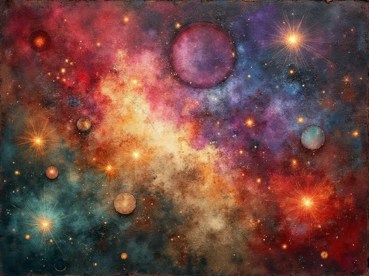 distressed paper texture, galaxy, red, russet, maroon, brown, green, purple, blue, violet, indigo, brown, dark yellow, green, or...
