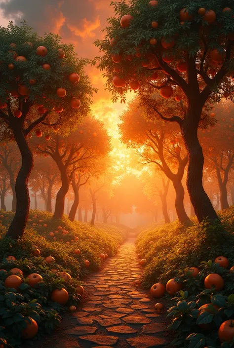 A garden full of fruit trees caught fire