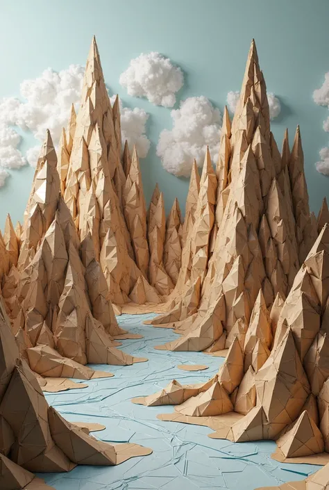 cardboard mountains covered with foil, stage decor. Foil in large pieces