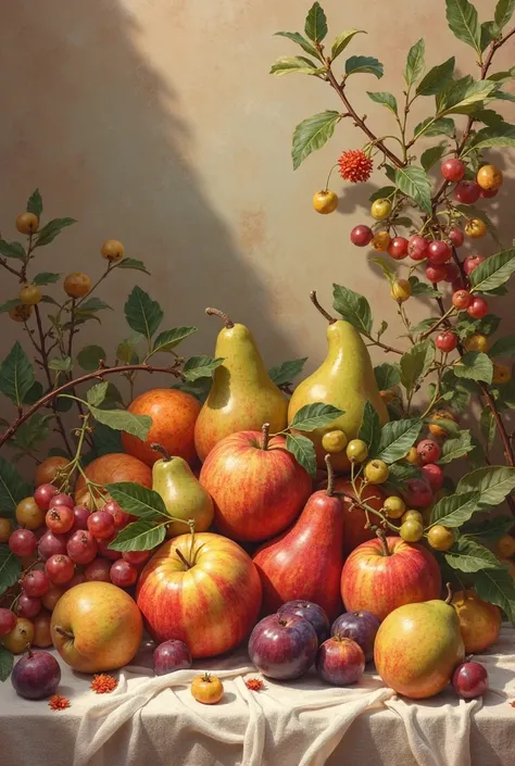 color palette Create an image whose central theme is called to bear fruit. Create in the Terra Cota 01, terra cota 02, verde oli...