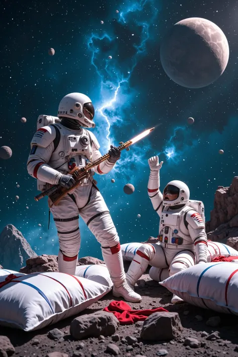 NSFW, Hollywood movie, blockbuster, space opera, pillow fight theme, pillow fight space war, the conclusion of the 10,000 year l...