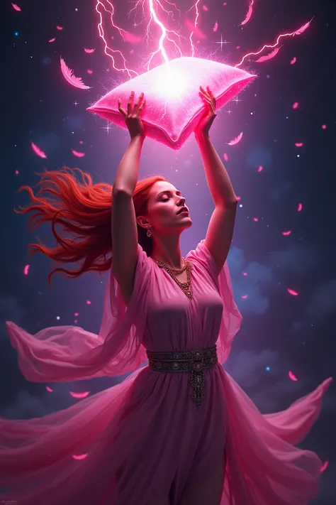 Ultra-detailed realistic painting by Tomris Hatun from Ancient Turkish Legend, Neon pink with luminous energy surrounding its su...