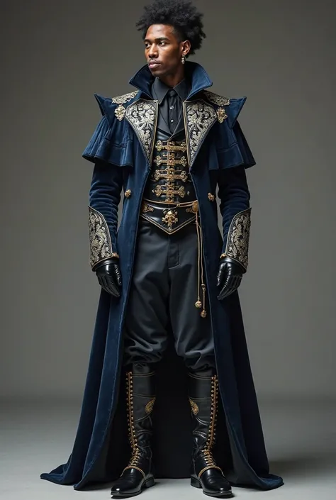 A captivating and realistic full-body portrait of an handsome performer dressed in an designed in a regal and military-medieval ...