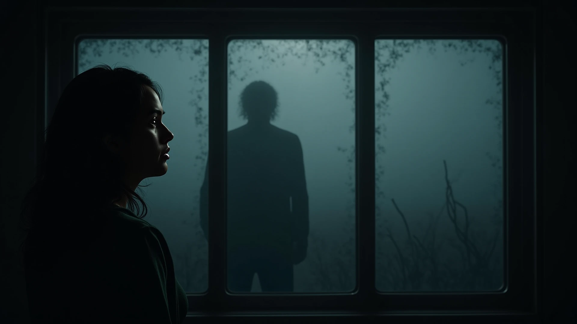 Prompt 2: “A woman gazes out of a misty window across barren fields, a ghostly silhouette of a man dissolving behind her — Carl ...