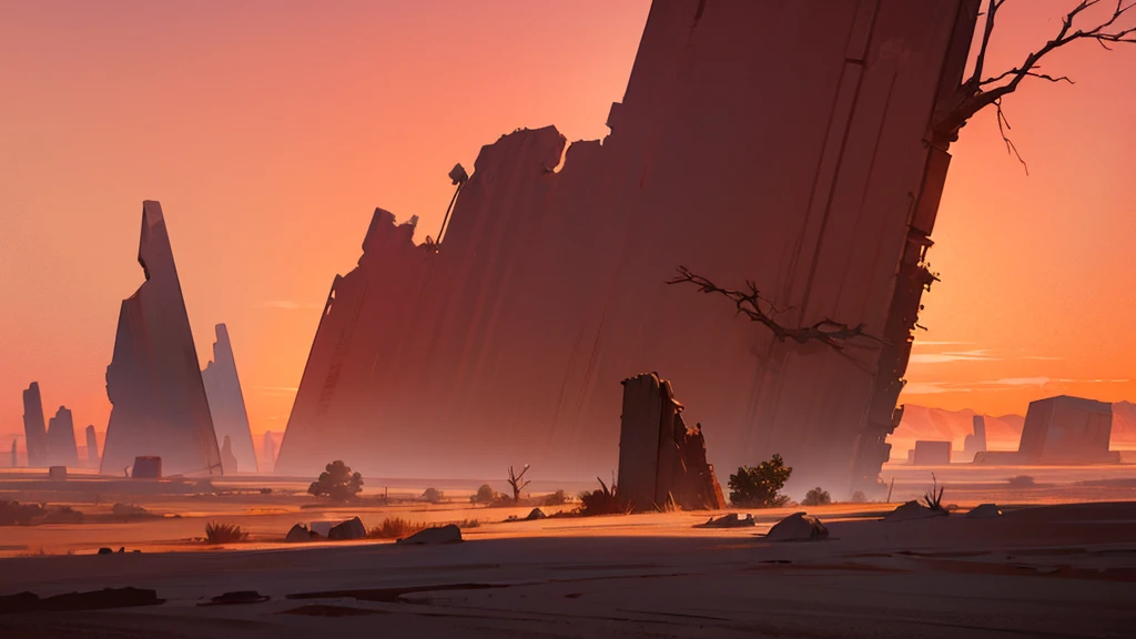 top quality、masterpiece、Desolate Earth、、Red Sky、surrealistic、Vast Desert Scenery、Red Sky、dead tree、ruins、radiation、dark vibe、Hig...