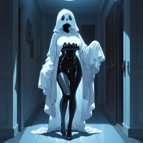 masterpiece, Ghost Costume, 1girl, Big breasts, Soft Light, advanced details, top quality, full body, sheetGhost、tight clothes...