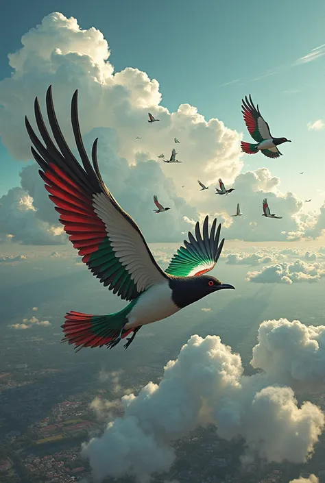 Ebabil birds in the color of the Palestinian flag flying for Palestine all over the world in the color of the Palestinian flag o...