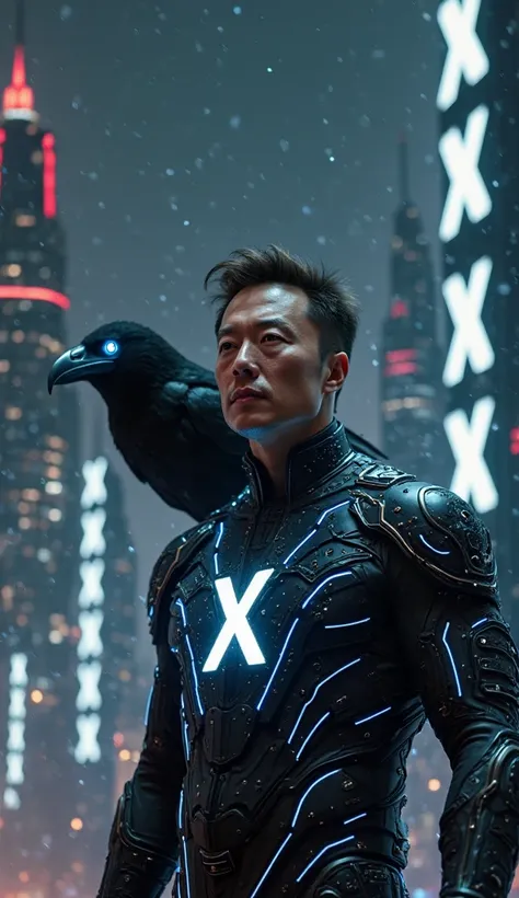 X (Twitter) – Elon Musk
A cyber-noir city with towers shaped like hashtags and bird silhouettes. The skyline pulses with white X...