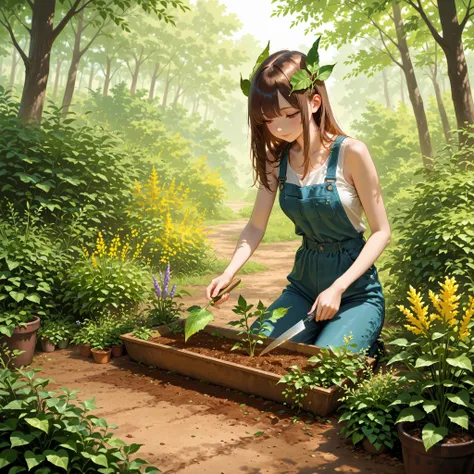 girl, seduction , gardening, cutting,lair leaf