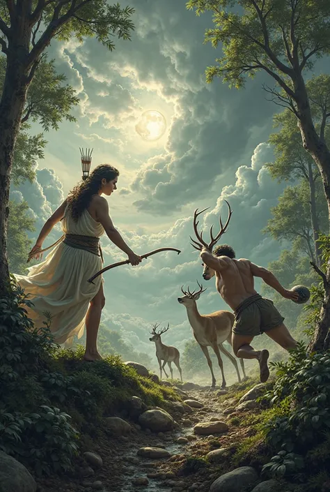 Goddess artemis sees him while Hercules is chasing the deer and gets very angry