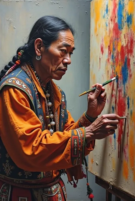 Indio CHARRÚA painting an abstract painting