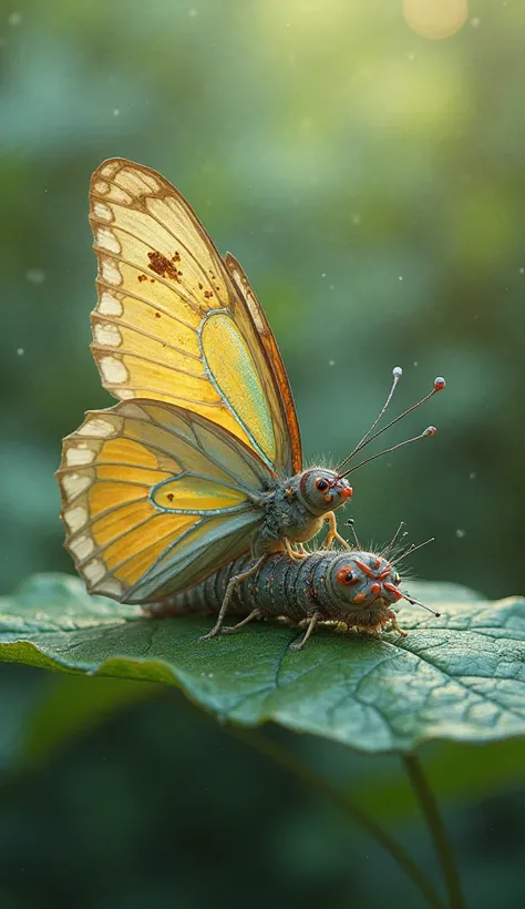 A caterpillar turning into a butterfly