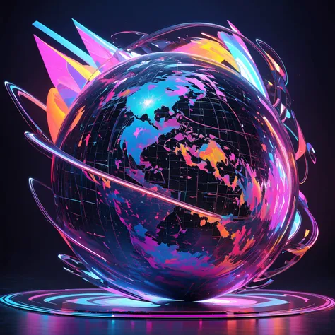 holography, in neon colors:1 :Future, Clear, three-dimensional, light, sf, digital art, digital , Scientific, dark backgroun...