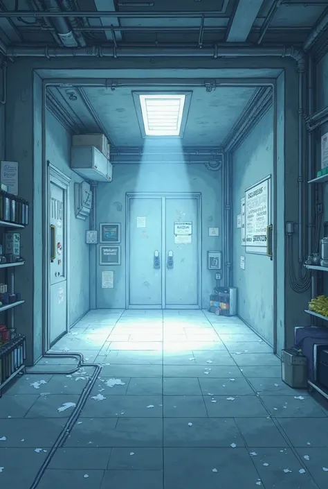 Make me an image of a slightly lively square room but not much and make a room like with a freezer cold room