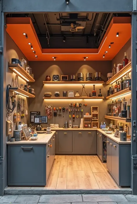 I want to design a electric shop 10×10 fit aria my colour is gray and orenge