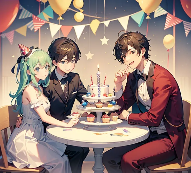 2men,1girls,2boy,birthday,birthday_Party,birthday_Hat,palla,Cupcakes,birthday_Cupcakes,cheerfulness,Kaihuai,cheerfulness_atmosph...