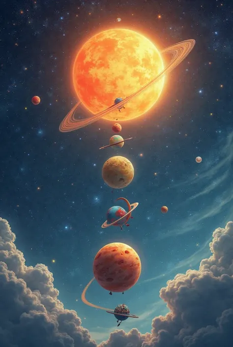 An image that reflects a kind of race of planets where the goal is the sun; as a result, placing the planets in their location f...