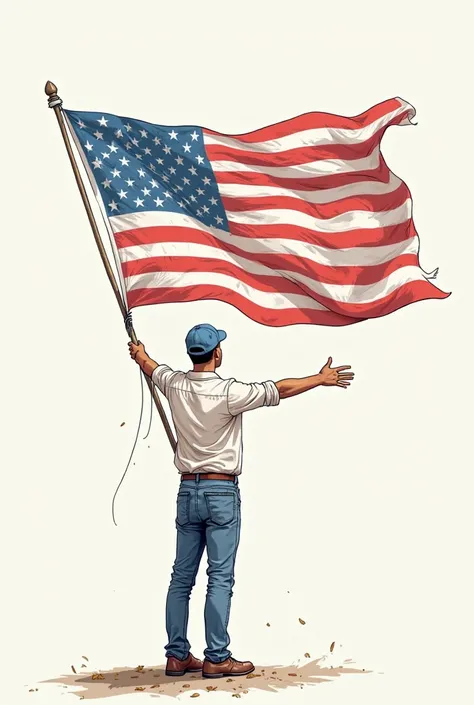 The idea is fine ,but, both hands stretch the flag, the cap that is those flat and that the image is a drawing with necessary de...