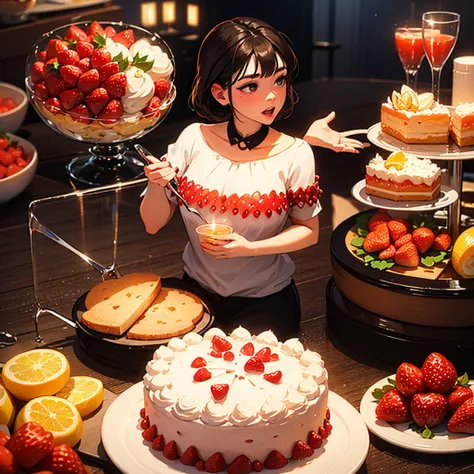 A strawberry cake turns into a beautiful lady