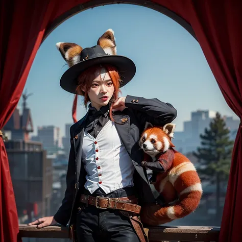 ((dynamic avatar)) ((furry red panda)) ((red panda wearing a gothic cowboy hat and various cowboy attributes))